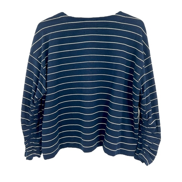 Ella Moss Reese Nautical Striped Pocket Boxy Navy & White Tee SZ XL New - Picture 3 of 13